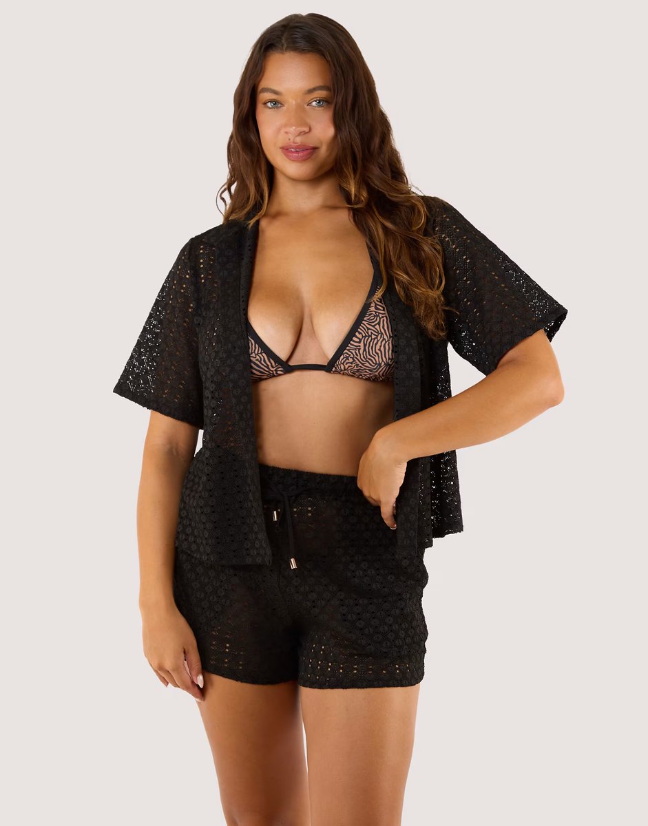 ASOS Wolf & Whistle Onyx crochet beach shirt in black - 3