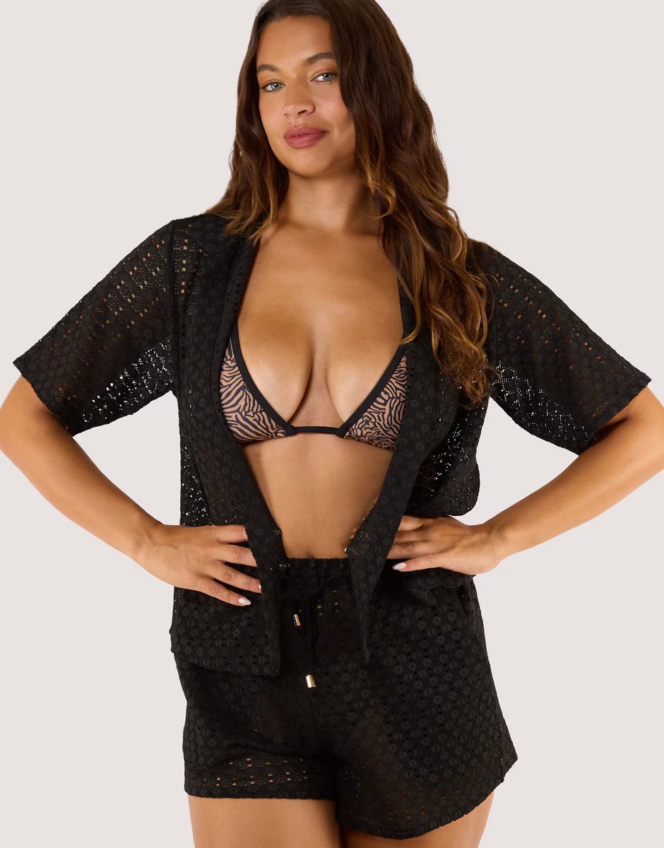 ASOS Wolf & Whistle Onyx crochet beach shirt in black - 4