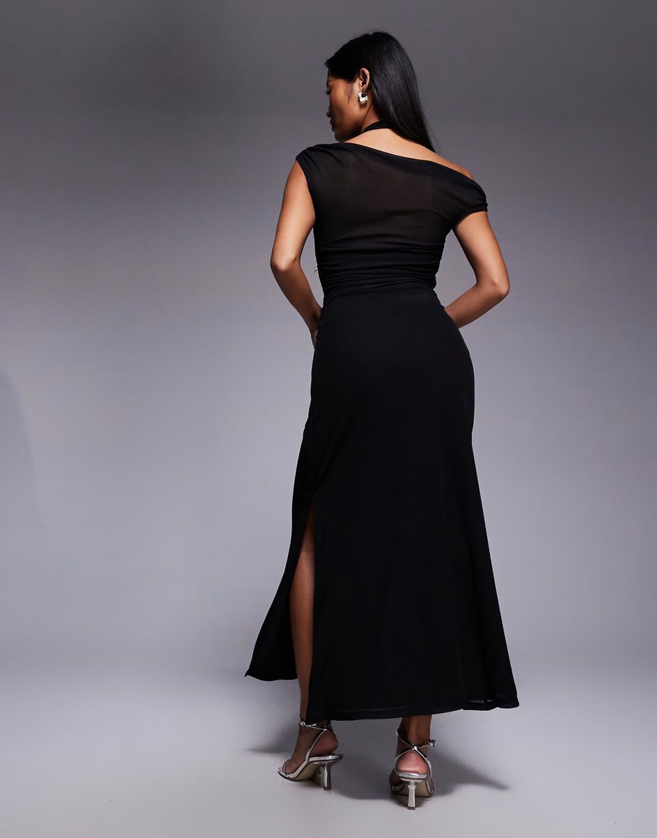 ASOS Forever New Petite Brooklyn double layered mesh midaxi dress in black - 3