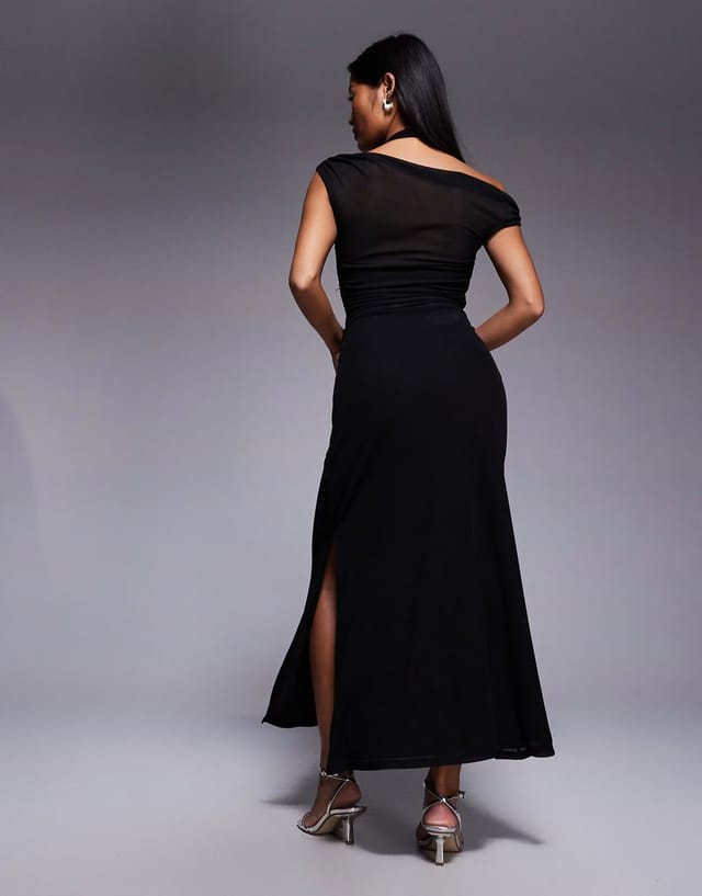 ASOS Forever New Petite Brooklyn double layered mesh midaxi dress in black - 3