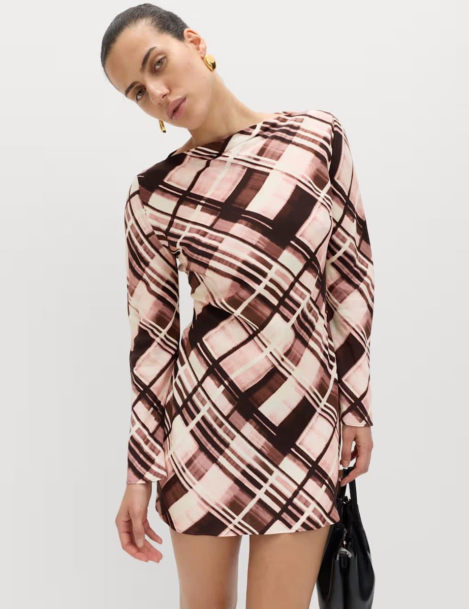 Marks & Spencer M&S Checked Mini Slip Dress Black Mix