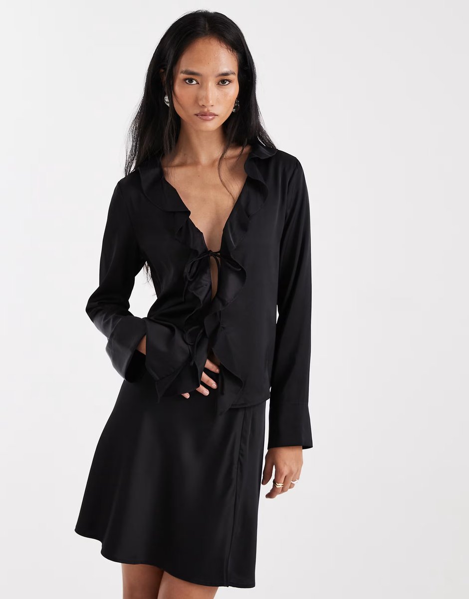 ASOS ONLY satin mini skirt co-ord in black - 2