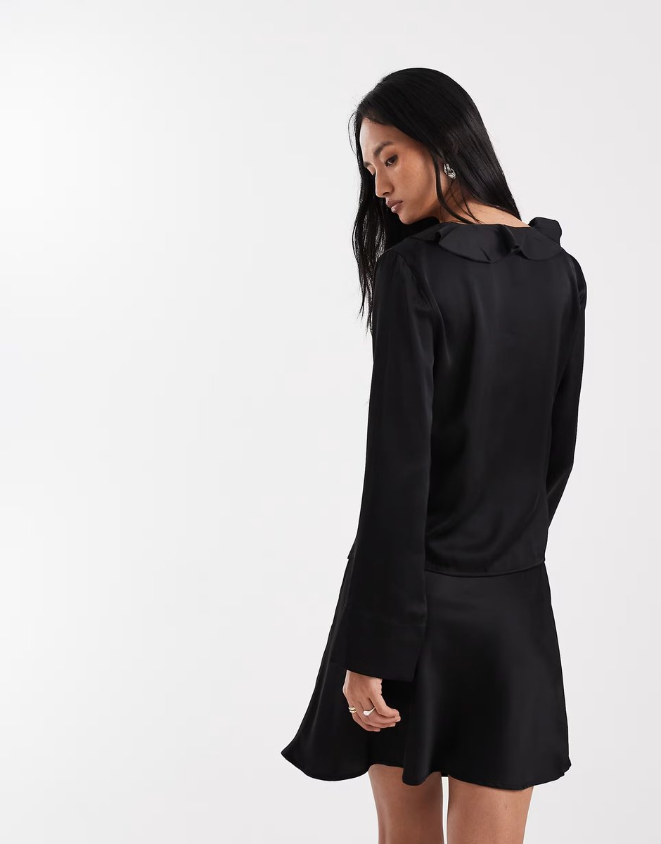 ASOS ONLY satin mini skirt co-ord in black - 4