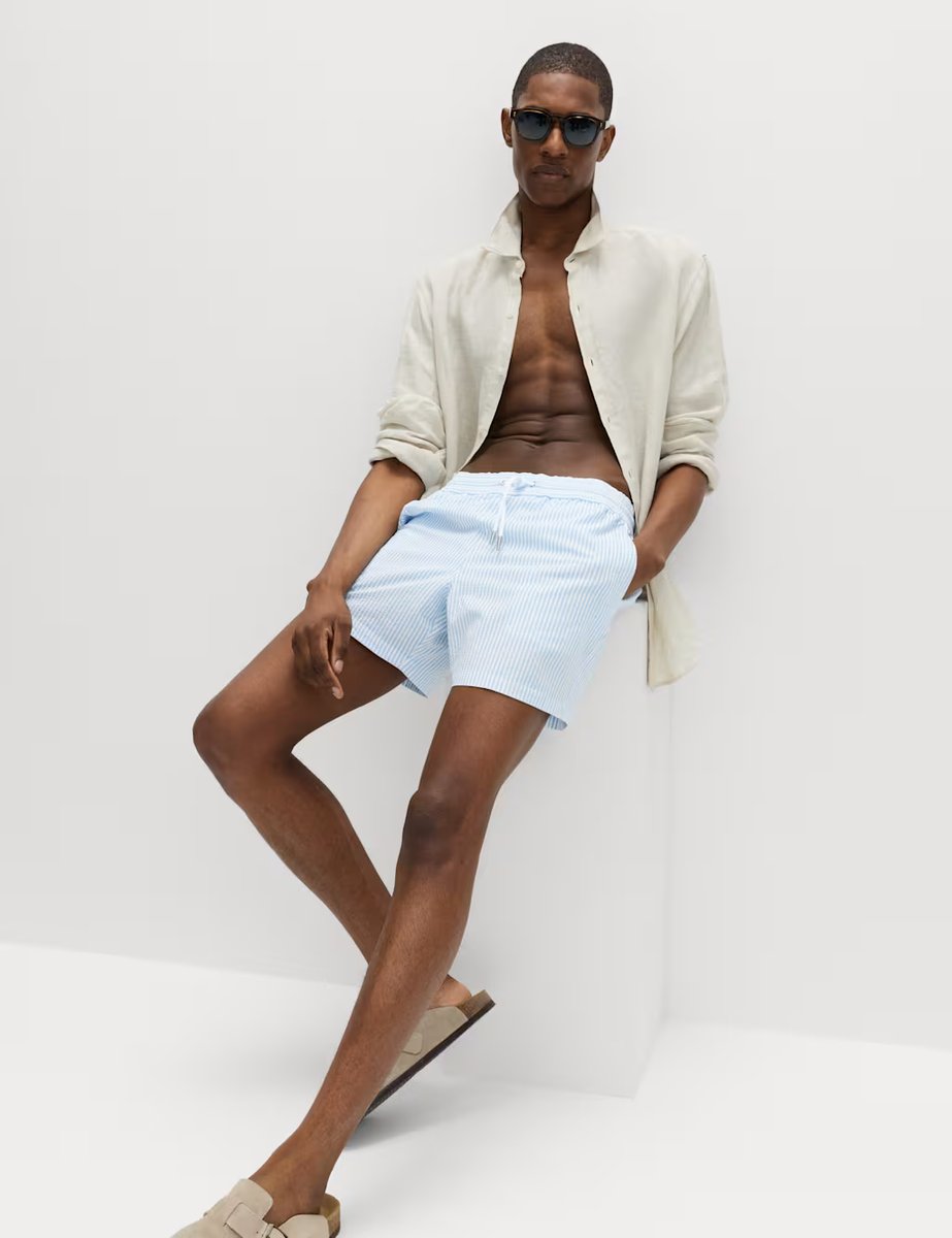 Marks & Spencer M&S Seersucker Swim Shorts Powder Blue - 3