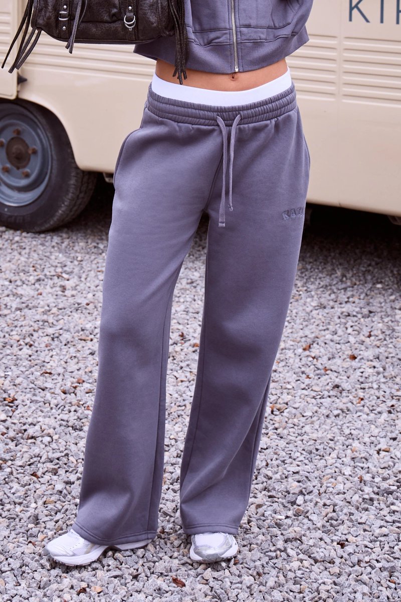 Kaiia Kaiia High Waisted Double Waistband Joggers Petrol Grey - 2