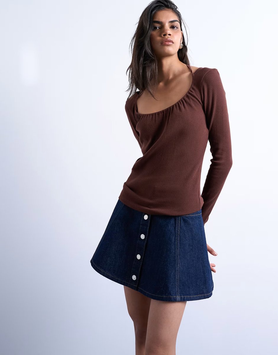 ASOS Topshop denim button through mini skirt in indigo rinse - 1