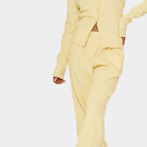 EGO Mid Rise Straight Leg Joggers In Yellow Ribbed, Women's Size UK 6 - 2