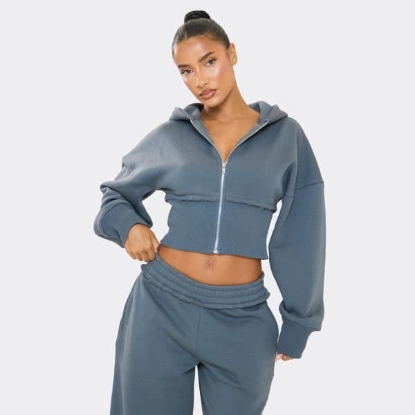 EGO EGO Balloon Sleeve Zip Up Hoodie in Steel Blue