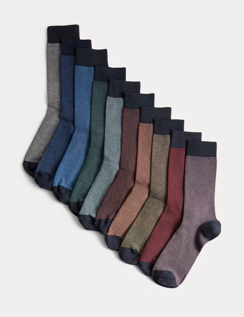 Marks & Spencer M&S 10pk Pique Cotton Rich Socks Multi