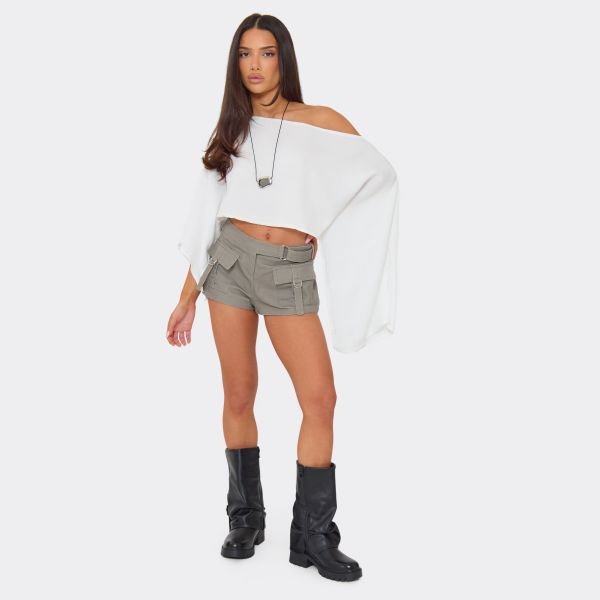 EGO Low Rise Belted Pocket Detail Cargo Shorts In Grey, Women's Size UK 6 - 1