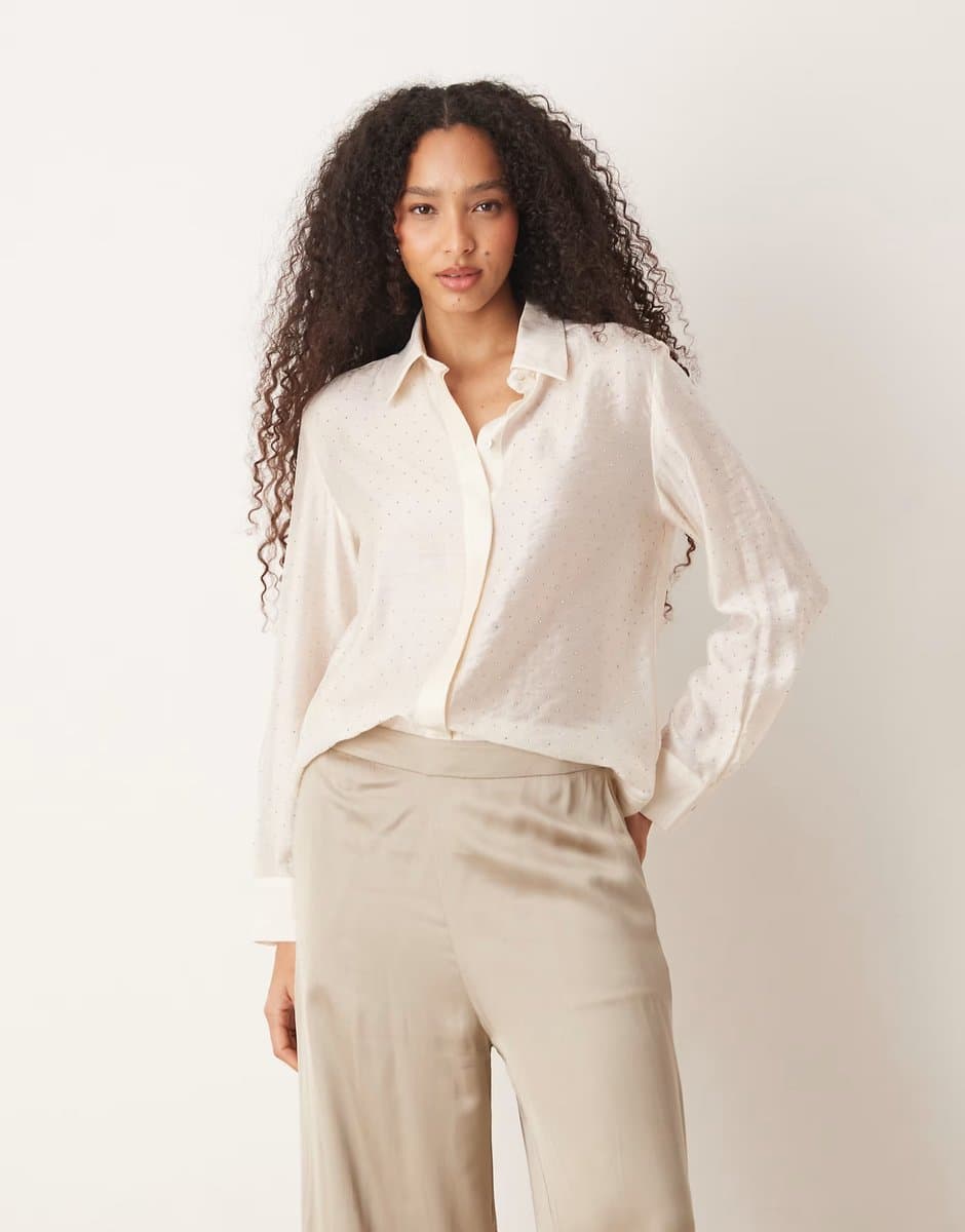 ASOS Mango embellished shirt in cream
