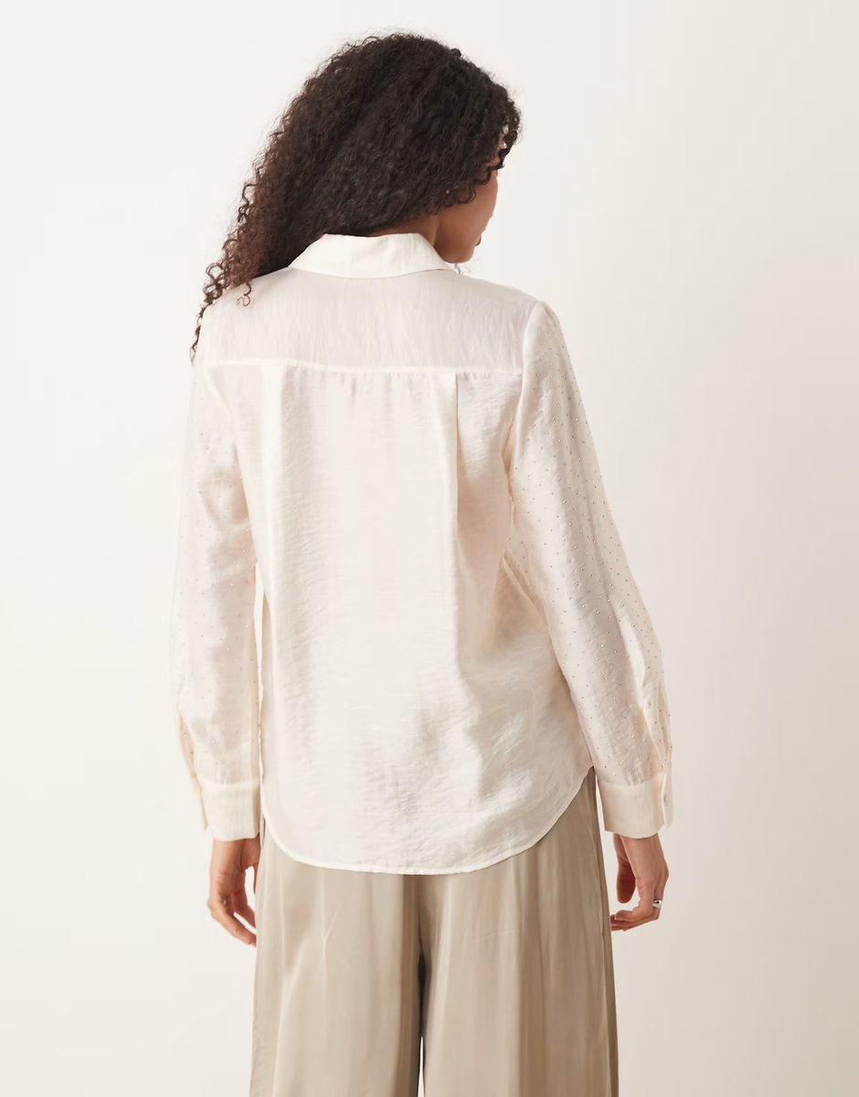 ASOS Mango embellished shirt in cream - 4