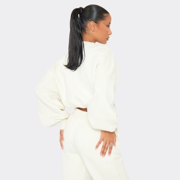 EGO Bubble Hem Cropped Sweatshirt In Cream, Women's Size UK 10 - 2