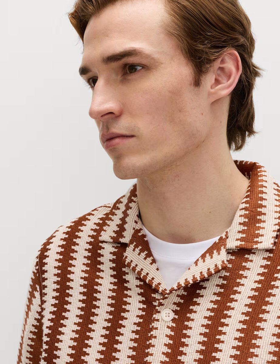 Marks & Spencer M&S Regular Fit Cotton Blend Short Sleeve Shirt Rust Mix - 3