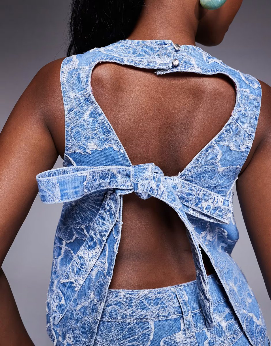 ASOS River Island floral denim top co-ord in midwash blue - 4