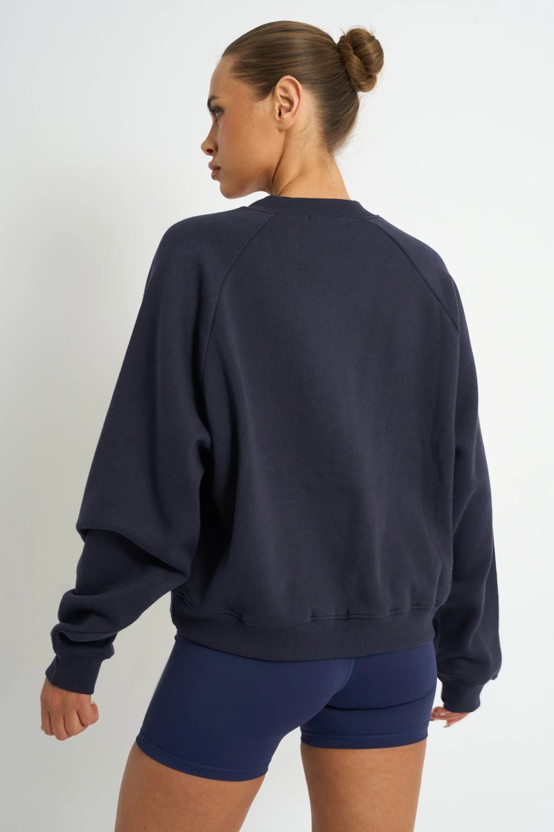 Kaiia Kaiia Script V Neck Oversized Sweatshirt Navy & Yellow - 2