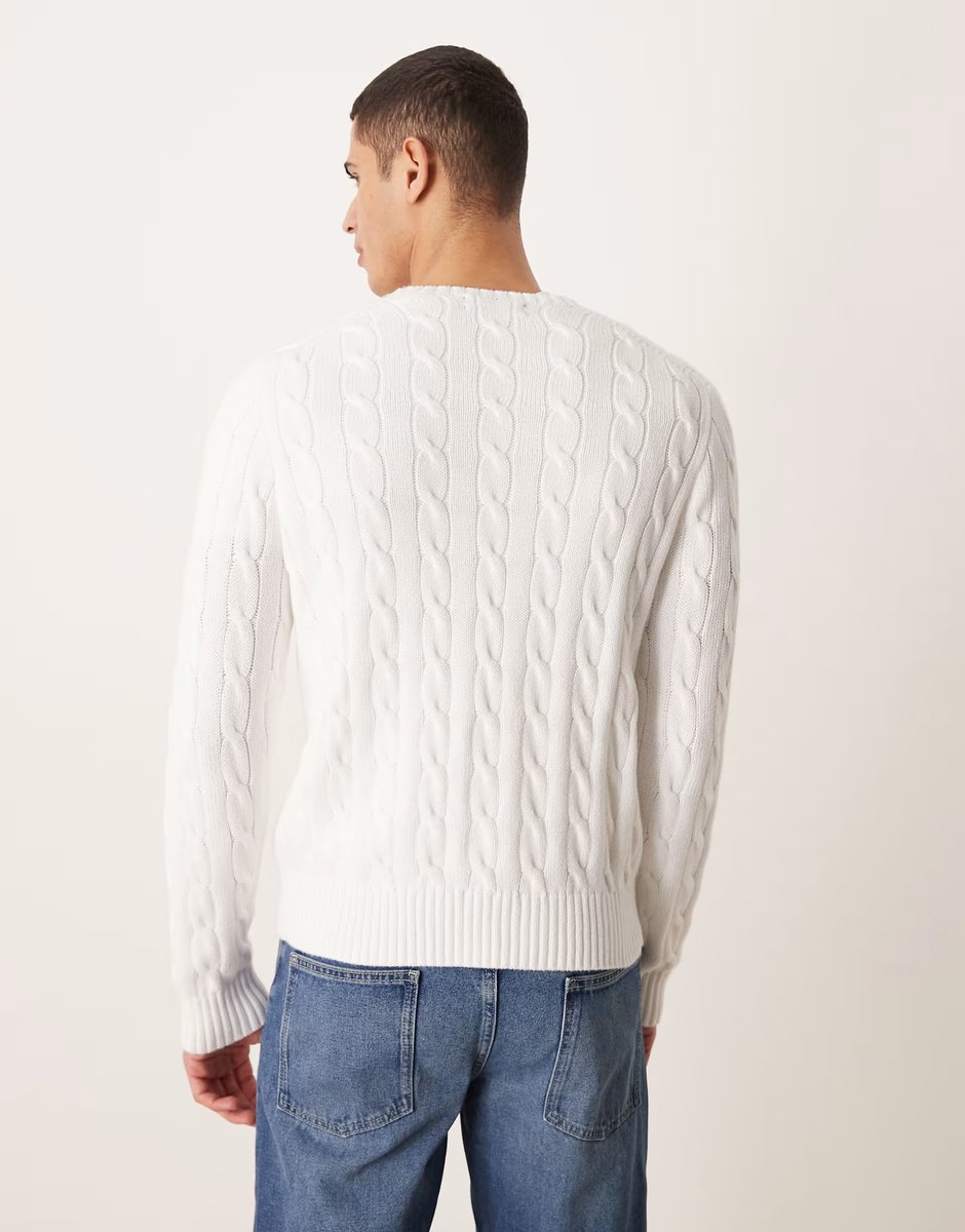 ASOS Polo Ralph Lauren Team USA chest flag cotton cable knitted jumper in White - 3