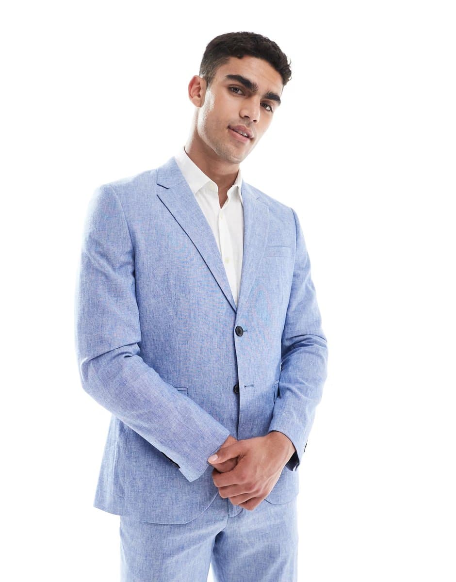 ASOS Jack & Jones Premium linen blazer in blue