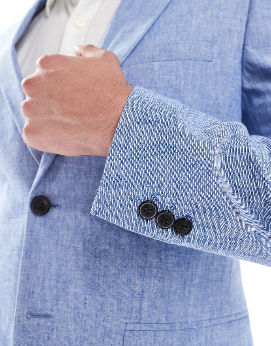 ASOS Jack & Jones Premium linen blazer in blue - 3