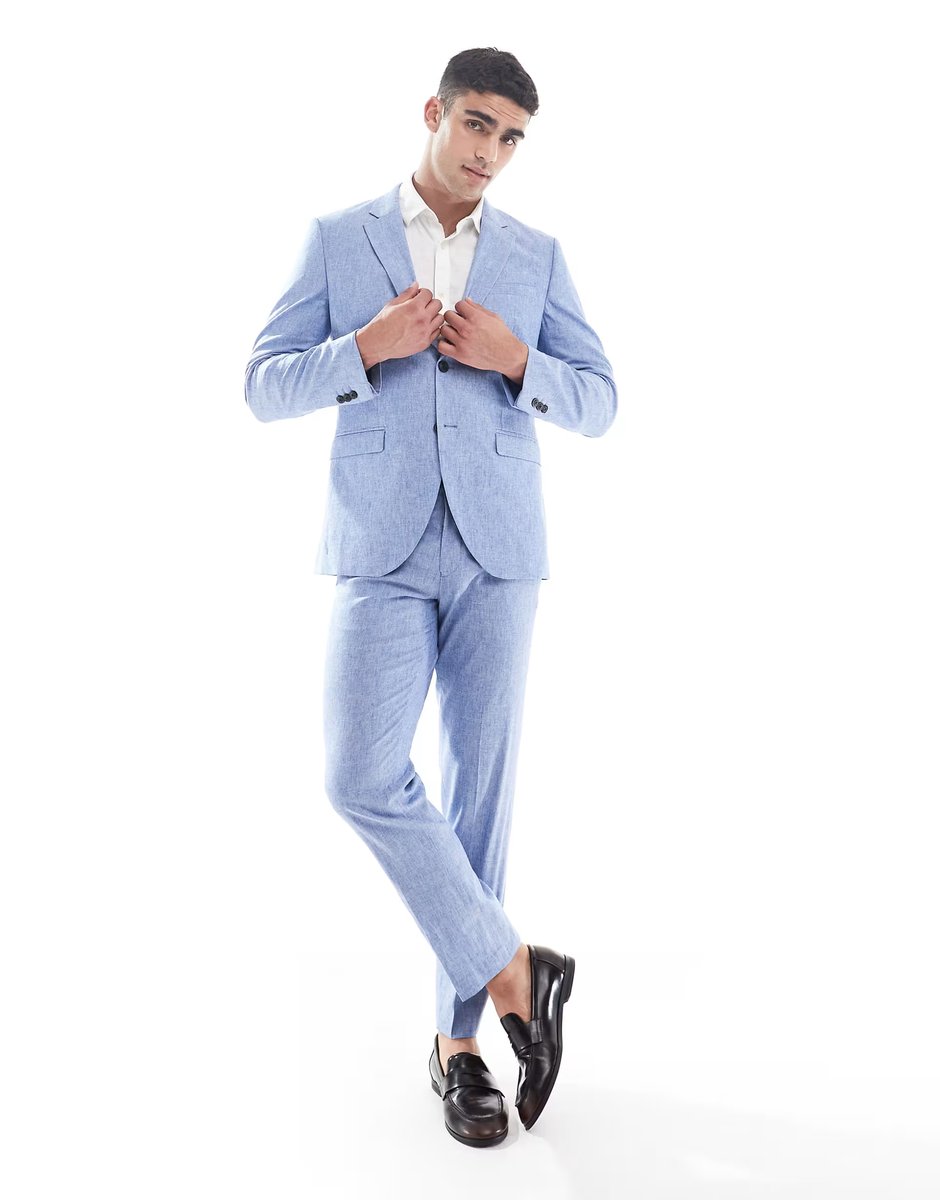 ASOS Jack & Jones Premium linen blazer in blue - 4