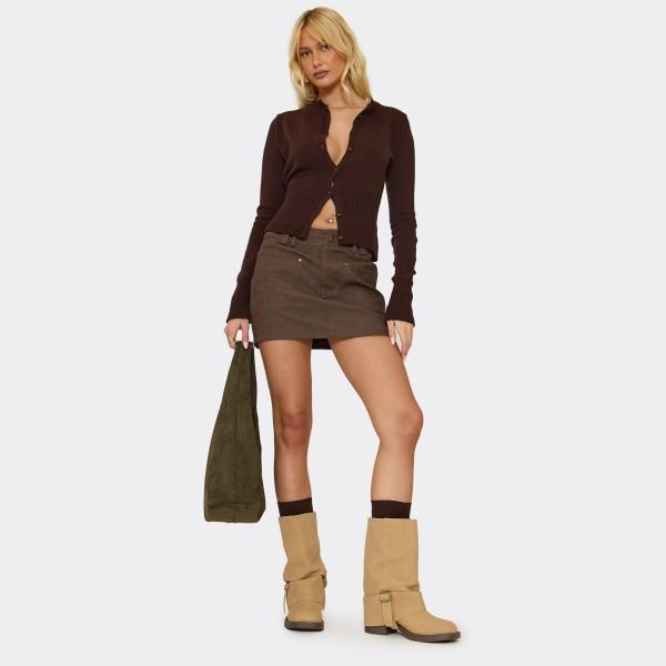 EGO Karla Buckle Detail Mid Calf Chunky Biker Boot In Beige Faux Suede, Women's Size UK 3 - 2