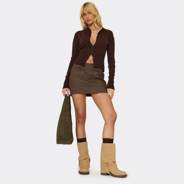 EGO Karla Buckle Detail Mid Calf Chunky Biker Boot In Beige Faux Suede, Women's Size UK 3 - 2