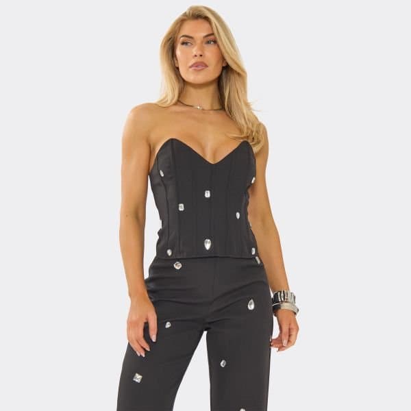 EGO Bandeau Embellished Corset In Black, Women's Size UK 6