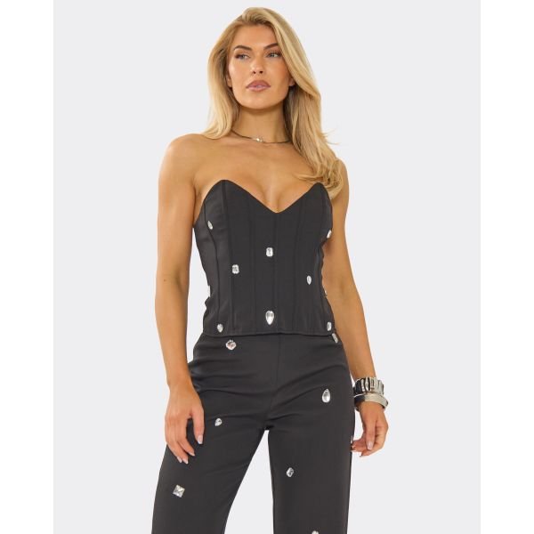 EGO Bandeau Embellished Corset In Black, Women's Size UK 6 - 2