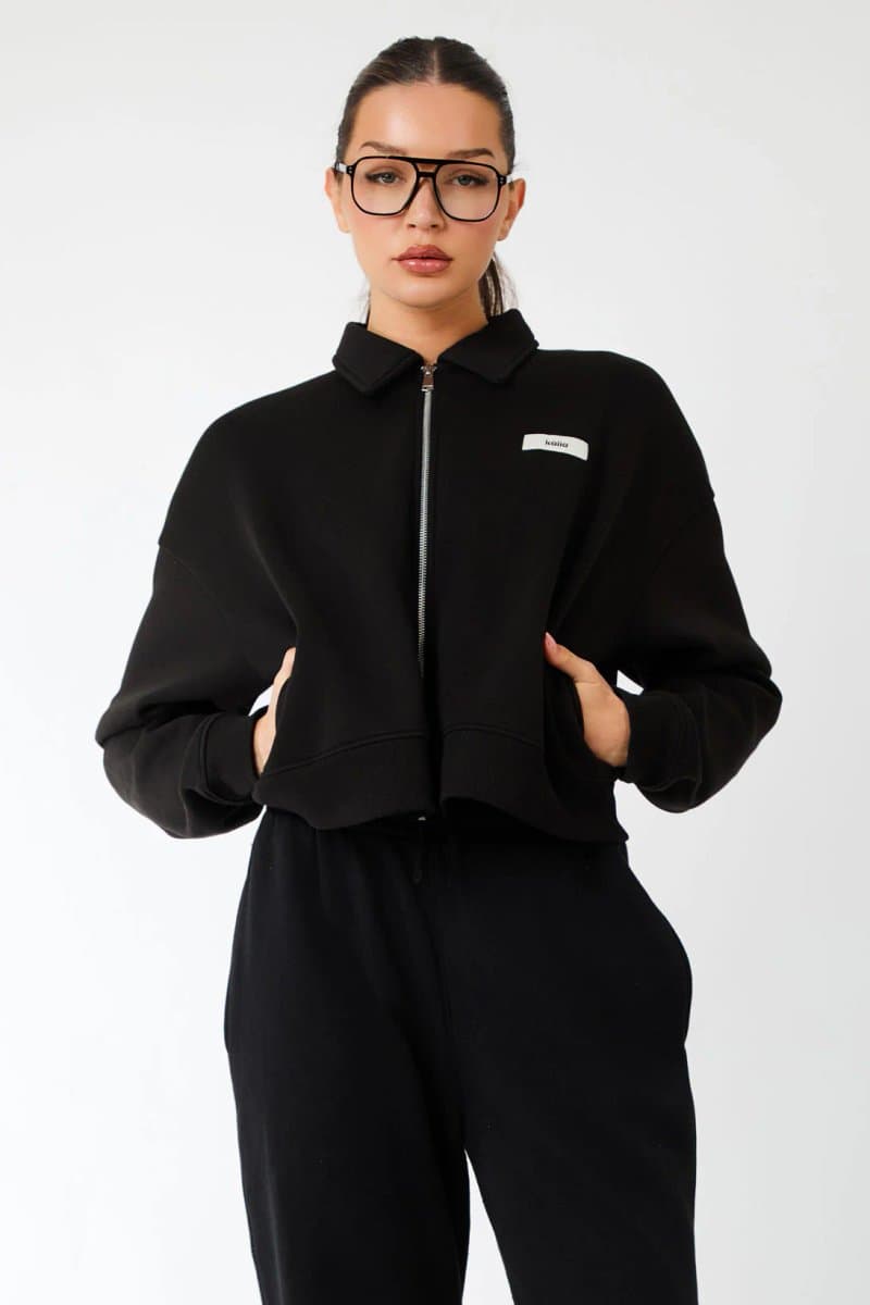 Kaiia Kaiia Label Logo Collared Zip Through Sweatshirt Black