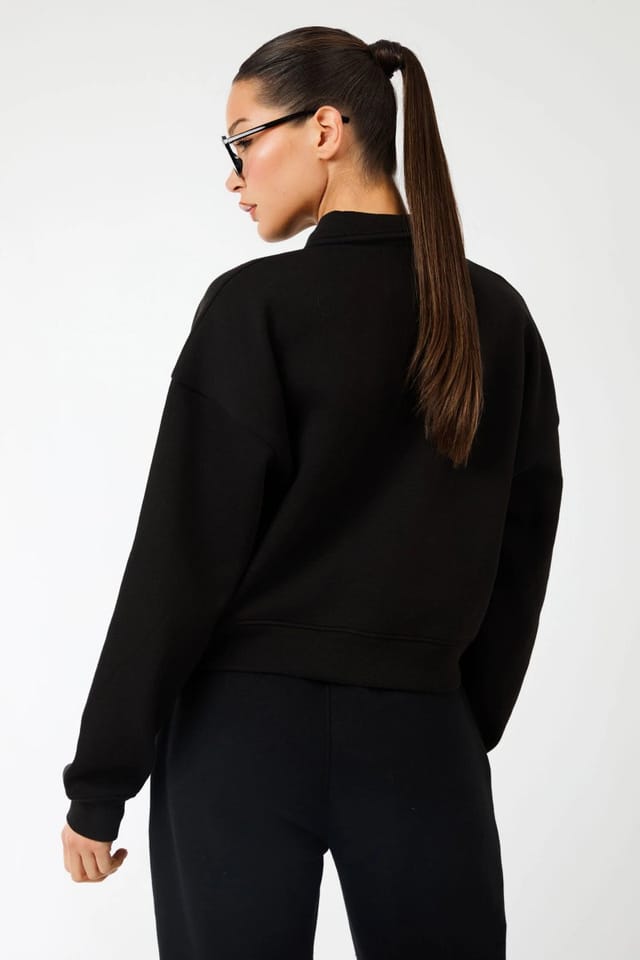 Kaiia Kaiia Label Logo Collared Zip Through Sweatshirt Black - 3