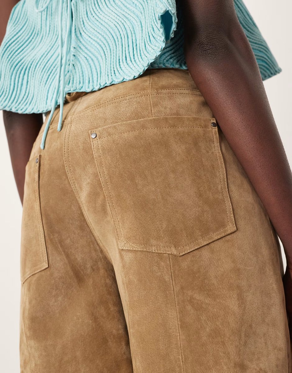 ASOS ARRANGE Sydney suede high waisted barrel trouser in tobacco - 3