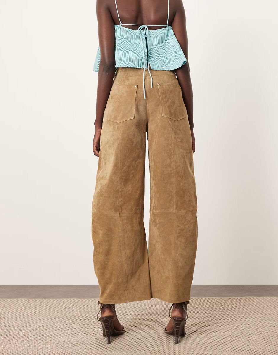 ASOS ARRANGE Sydney suede high waisted barrel trouser in tobacco - 4
