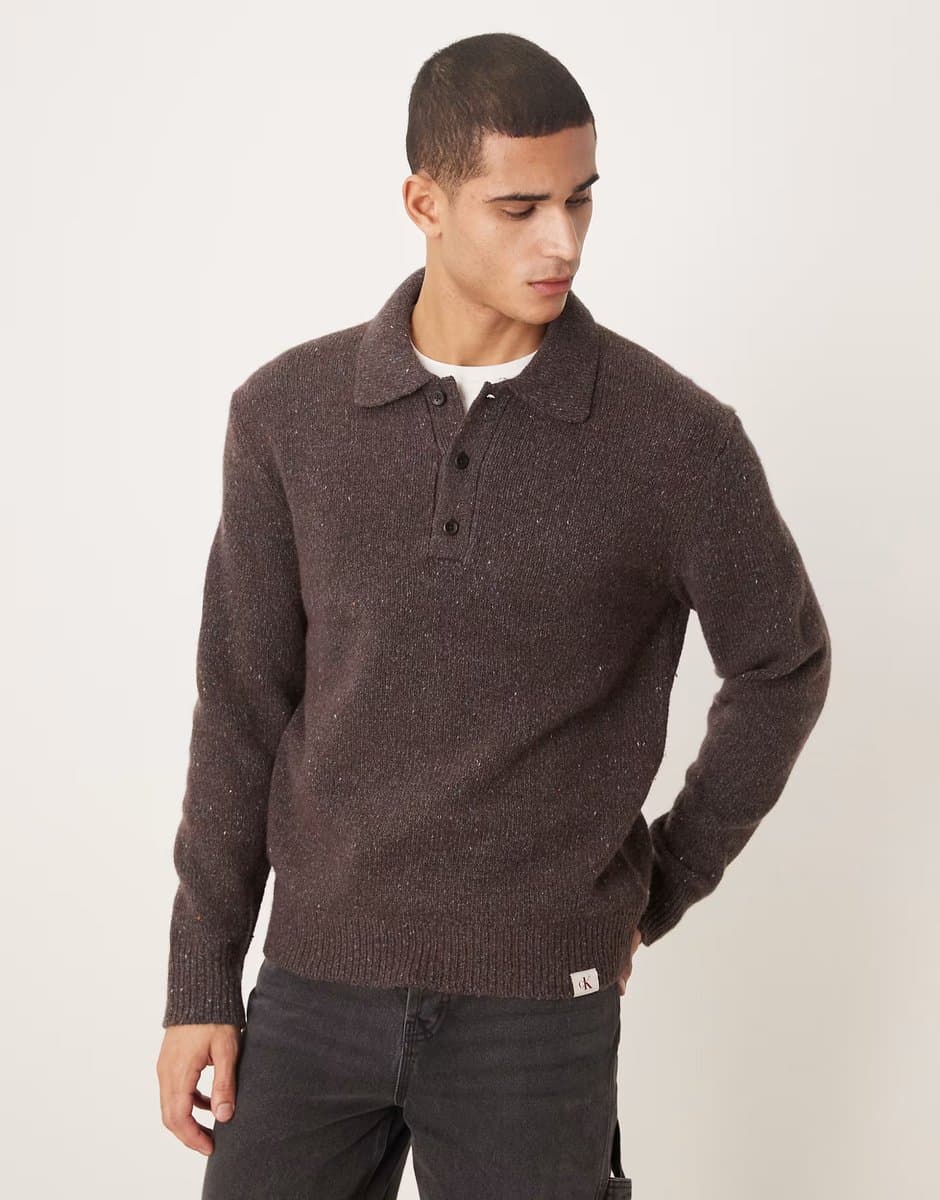 ASOS Calvin Klein Jeans polo neck knitted jumper in brown