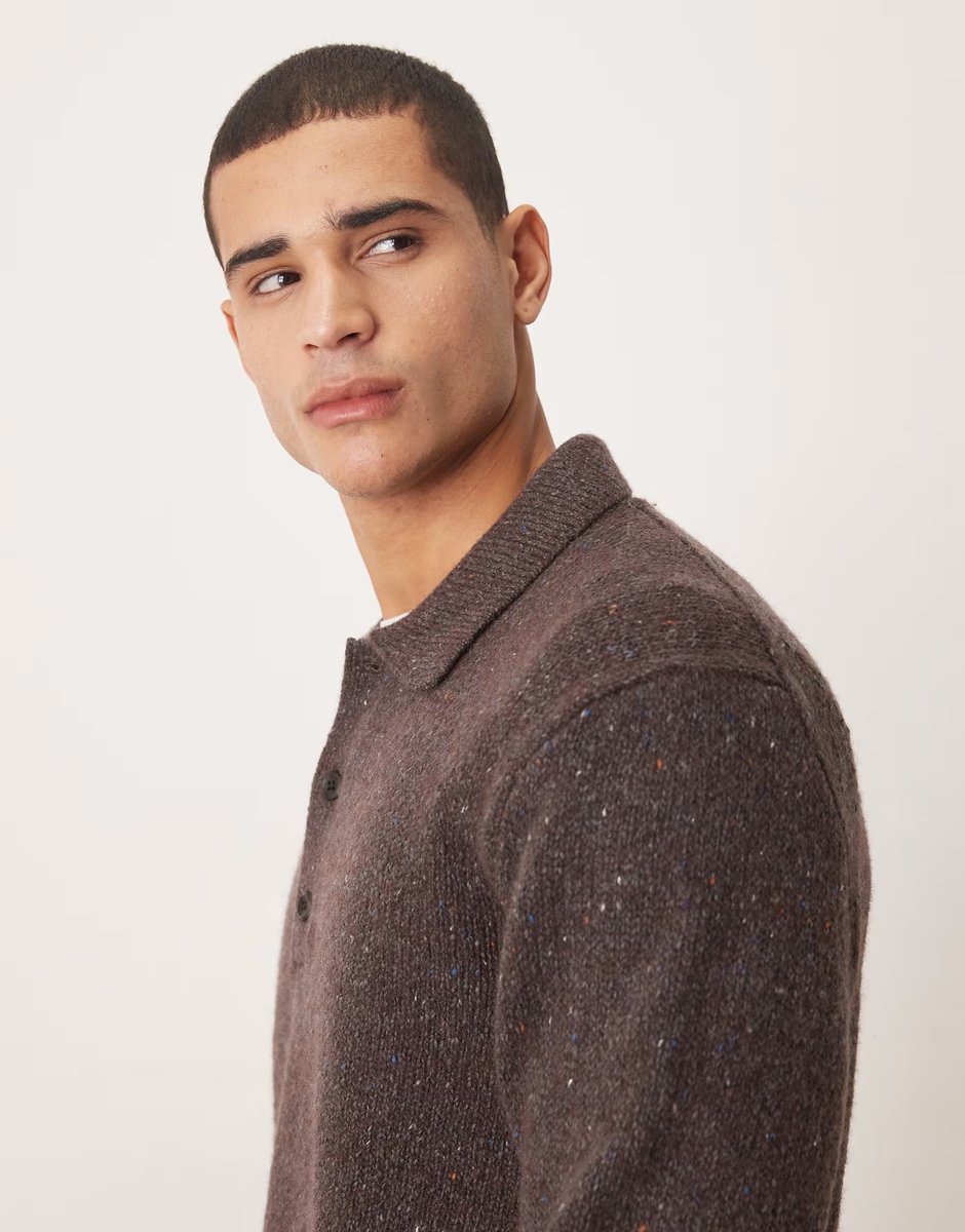 ASOS Calvin Klein Jeans polo neck knitted jumper in brown - 4