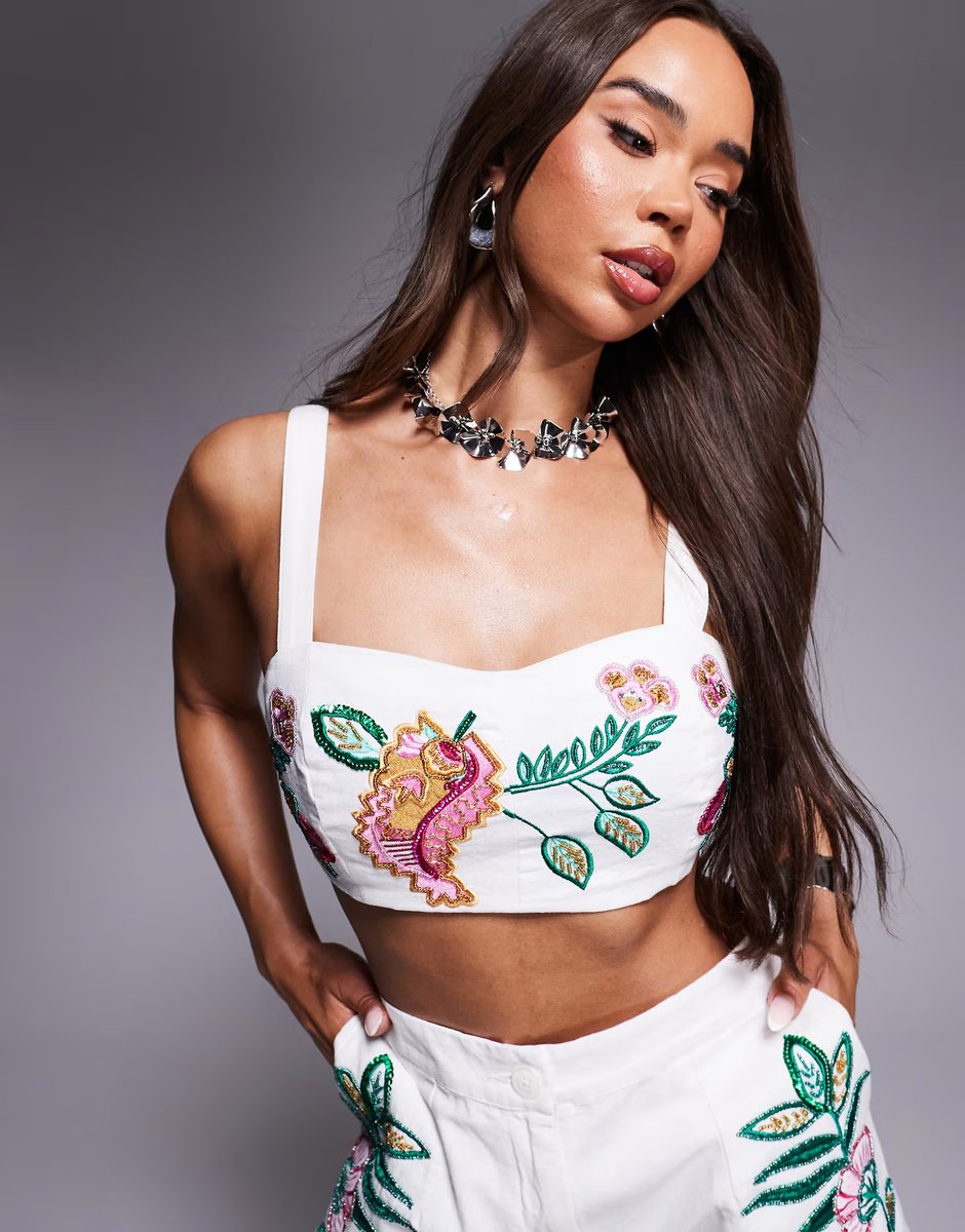 ASOS River Island floral embellished co ord - WHITE - 2