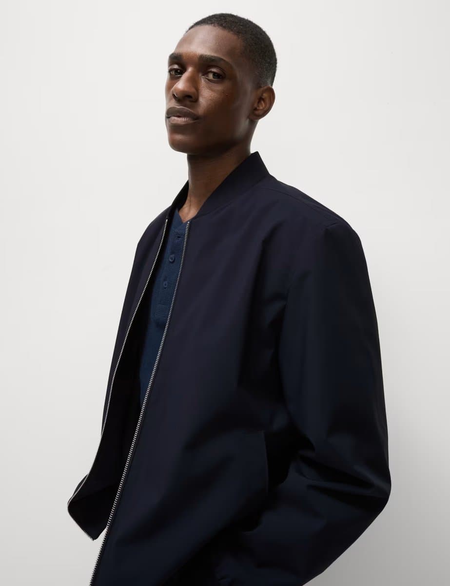 Marks & Spencer M&S Classic Baseball Neck Bomber Jacket with Stormwear in Navy