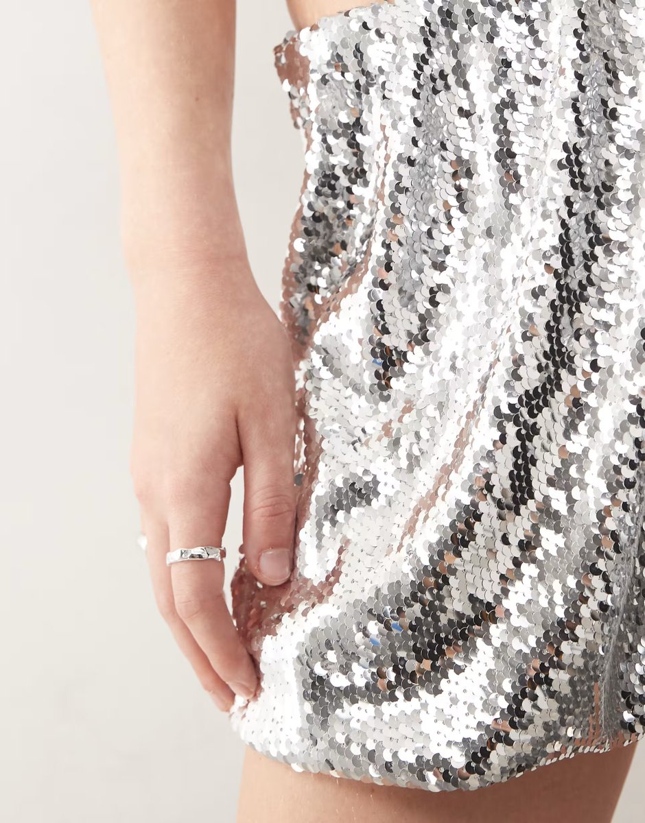 ASOS Reclaimed Vintage bubble hem skirt in silver sequin - 3