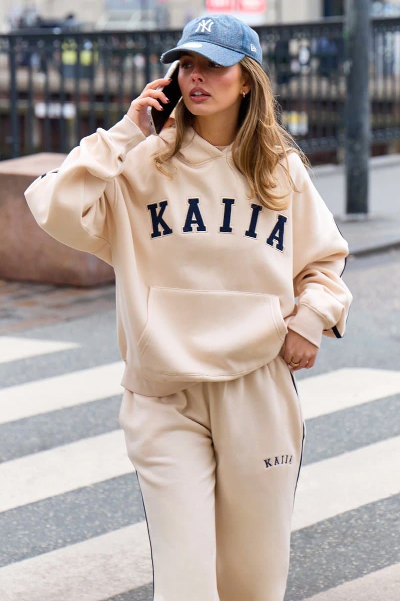 Kaiia Kaiia Essentials Side Stripe Oversized Hoodie Cream & Navy