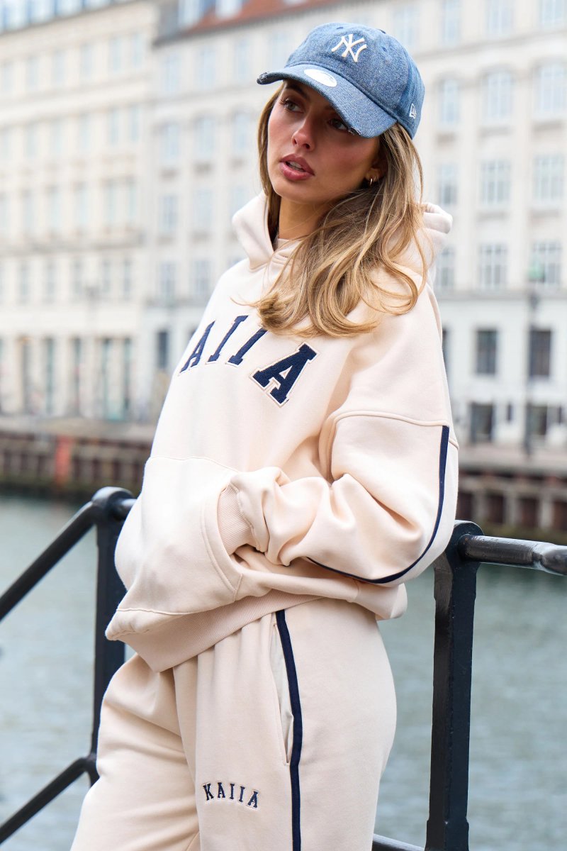 Kaiia Kaiia Essentials Side Stripe Oversized Hoodie Cream & Navy - 2