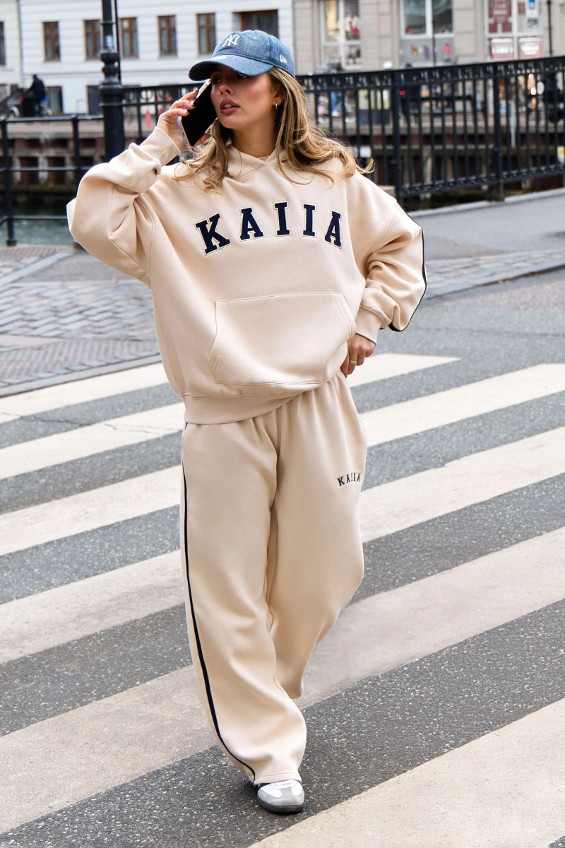 Kaiia Kaiia Essentials Side Stripe Oversized Hoodie Cream & Navy - 3