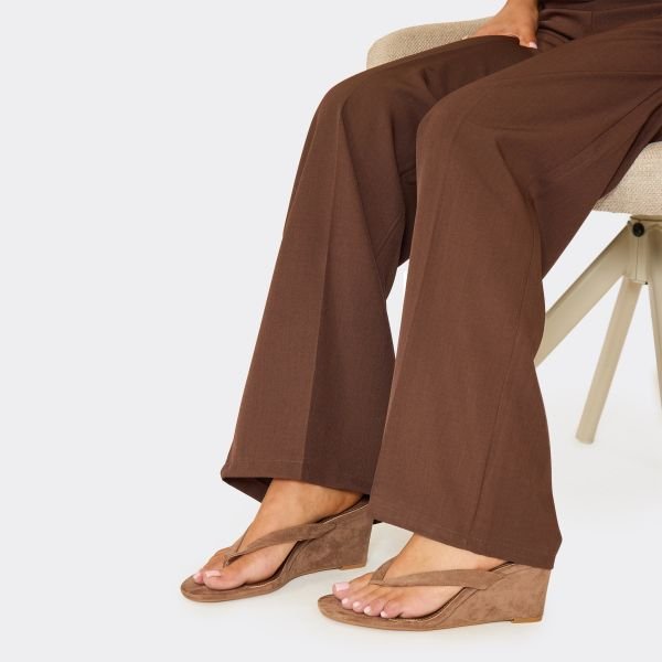 EGO Alba Thong Strap Detail Wedge Heel In Taupe Faux Suede, Women's Size UK 3 - 1