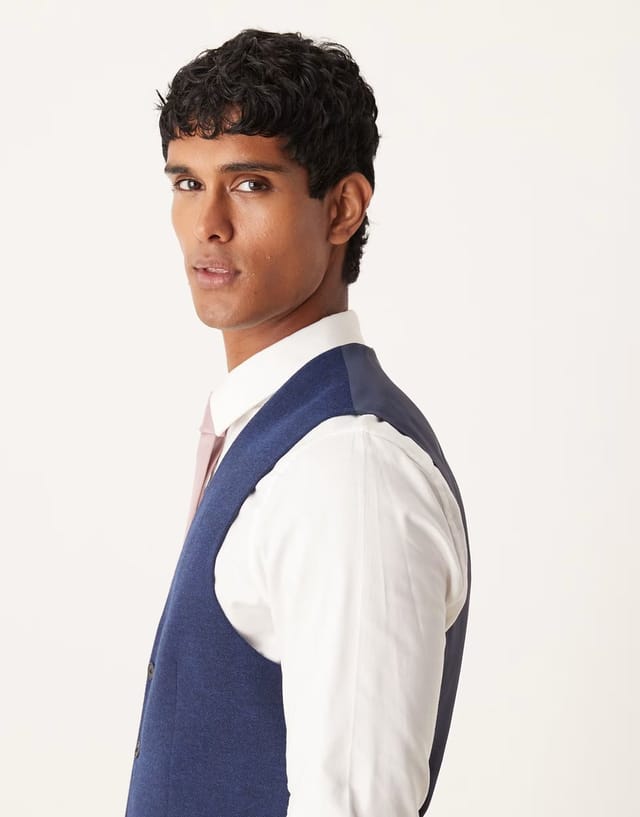 ASOS ASOS DESIGN slim herringbone suit waistcoat with wool in navy - 3