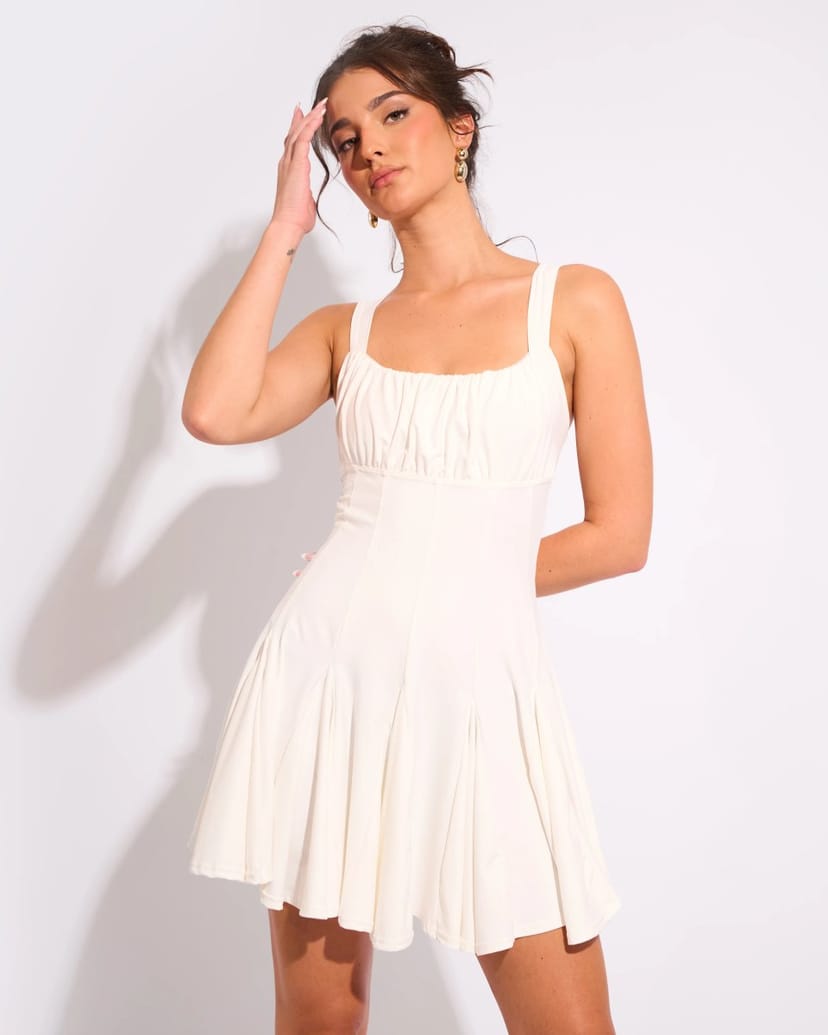 Public Desire Ruched Detail Mini Skater Dress Ivory - 1