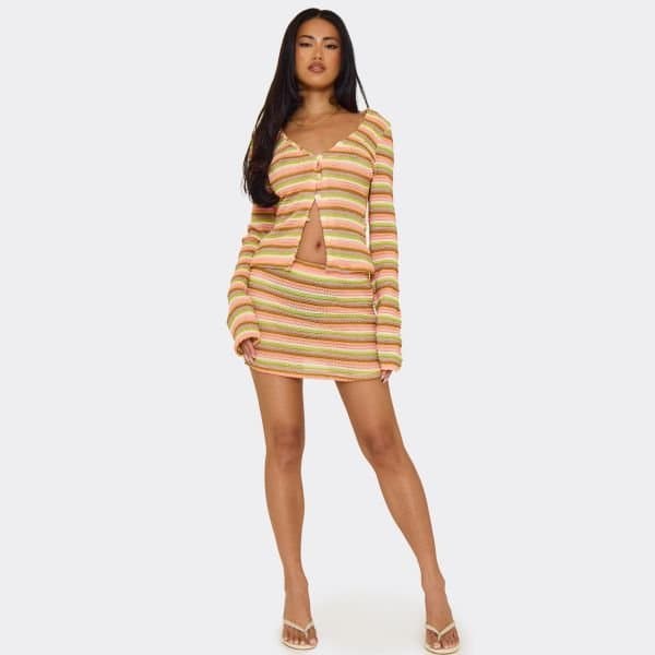 EGO EGO Mid Rise Mini Skirt in Yellow Stripe Textured