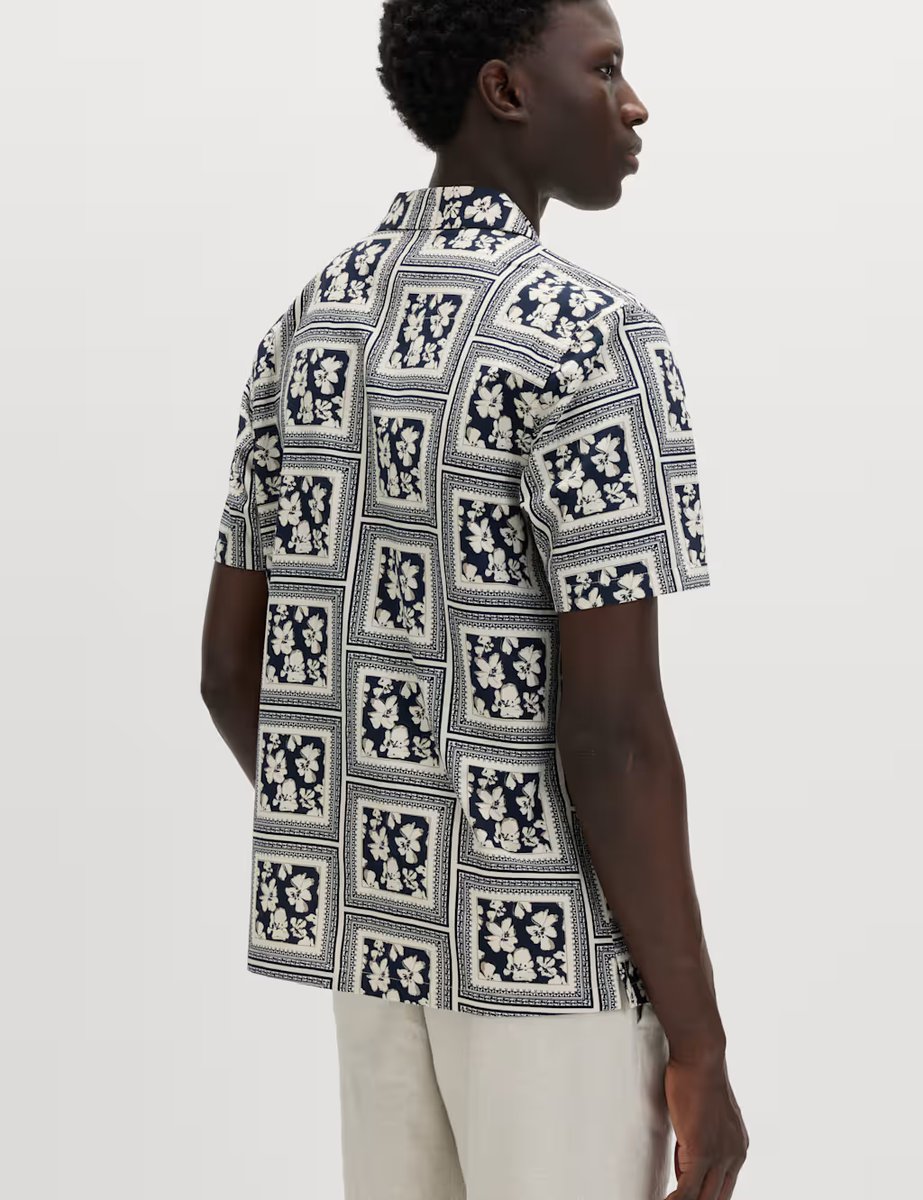 Marks & Spencer M&S Pure Cotton Floral Short Sleeve Shirt Ecru Mix - 3