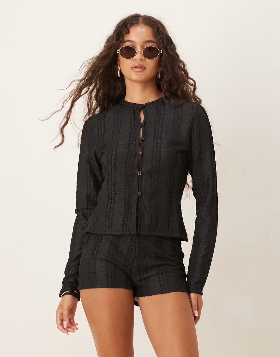 ASOS ASOS DESIGN co-ord crochet frill micro short in black
