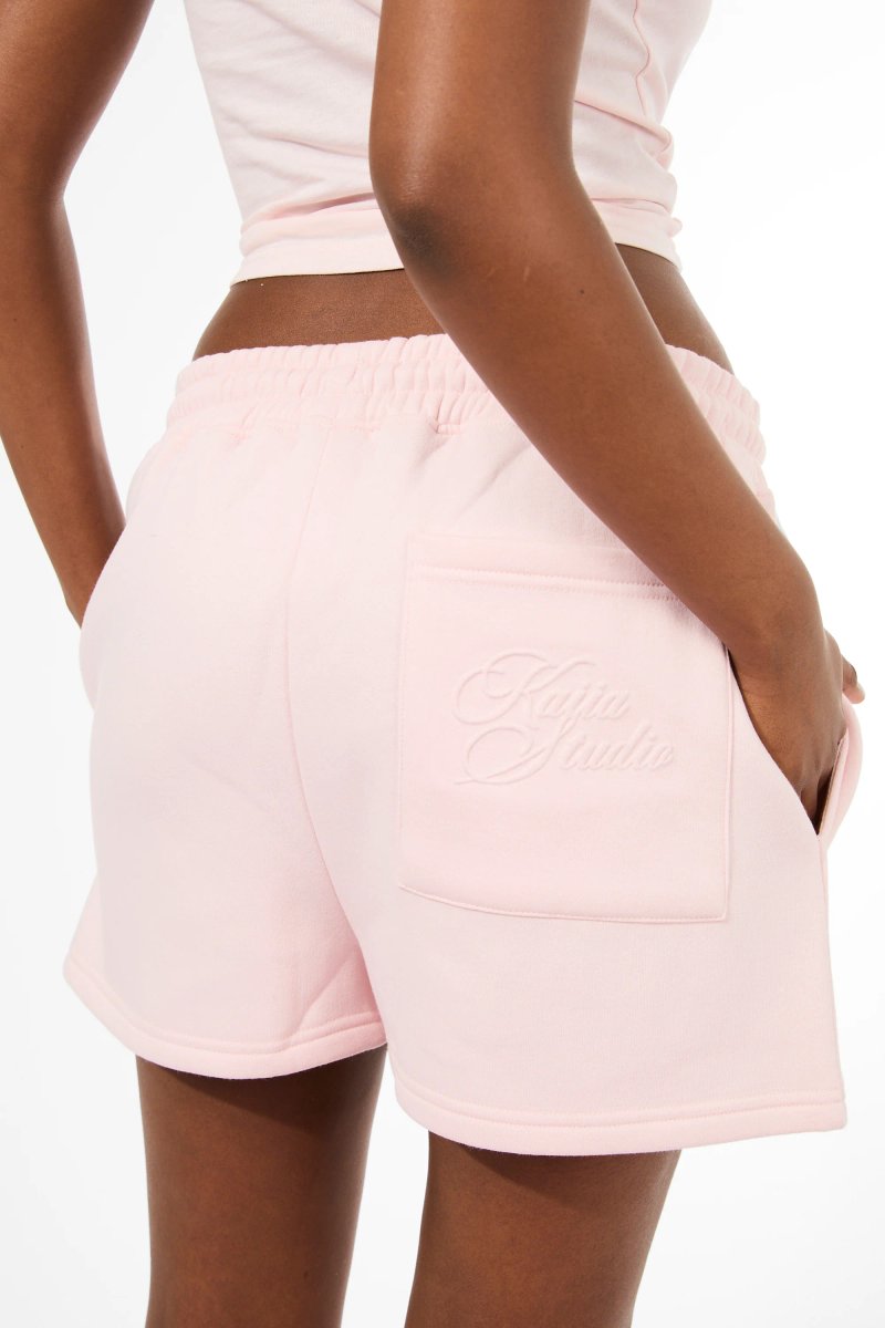 Kaiia Kaiia Studio Embossed Script Logo Oversized Shorts Strawberry Pink - 2