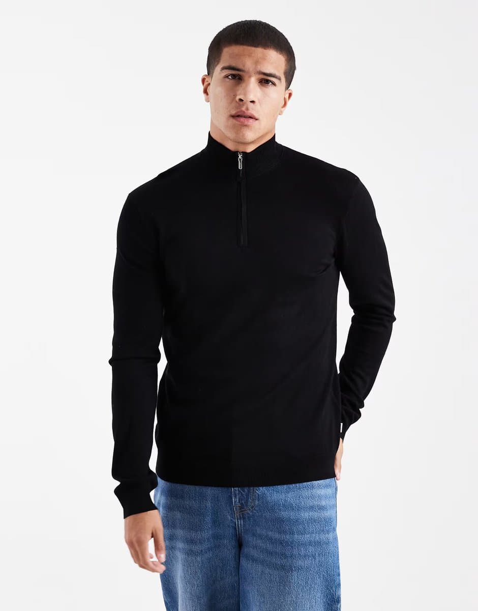 ASOS ONLY & SONS 1/4 zip jumper in black