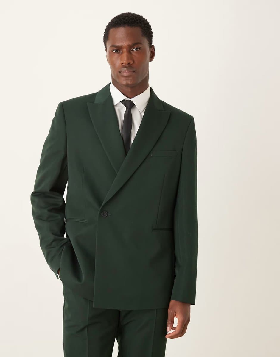 ASOS ASOS DESIGN slim suit jacket with wrap detail in dark green