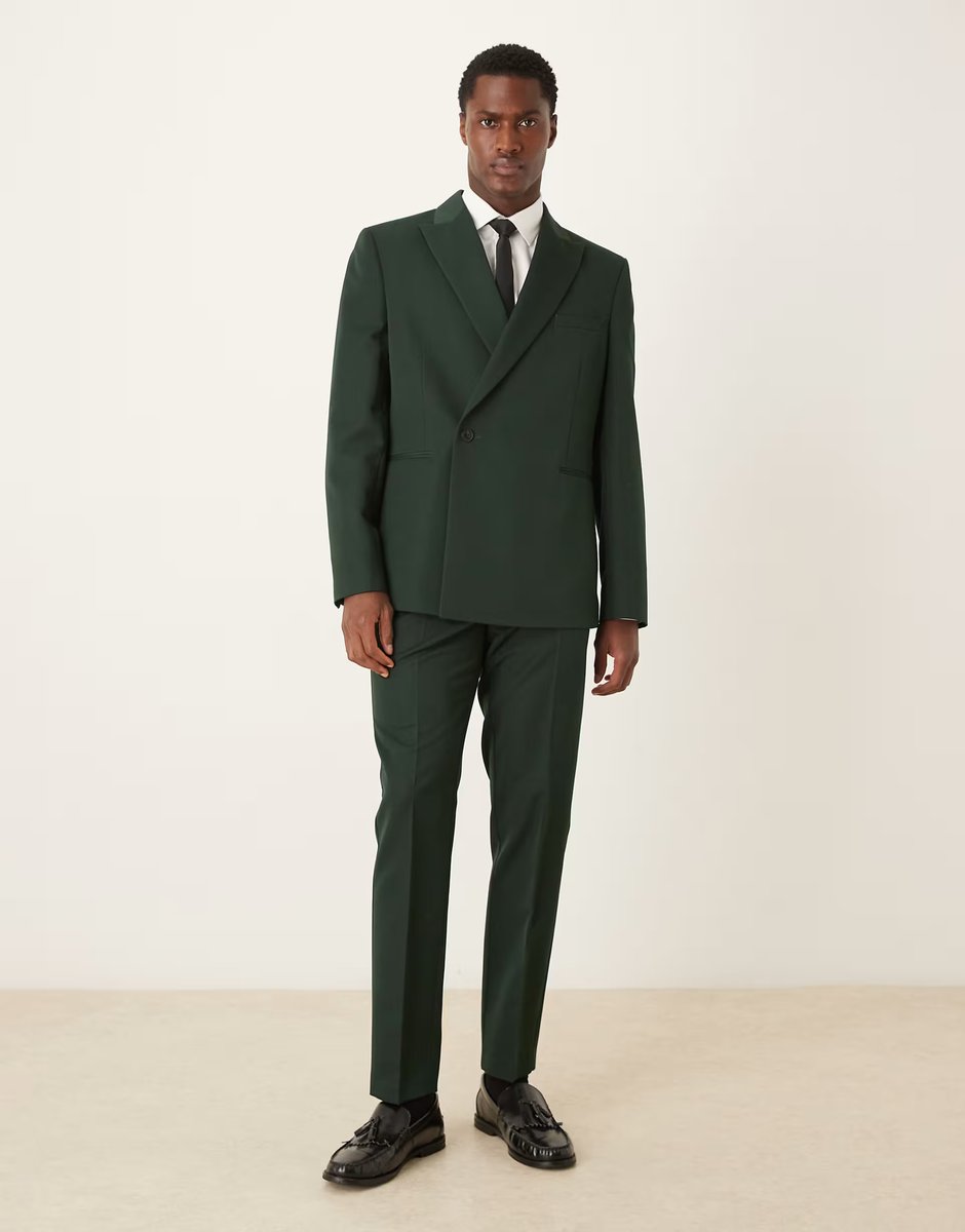 ASOS ASOS DESIGN slim suit jacket with wrap detail in dark green - 2